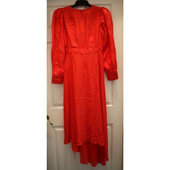 Ronny Kobo Women's Sz M Red Estelle Asymmetric Satin-Jacquard Midi Dress - Picture 2 of 16